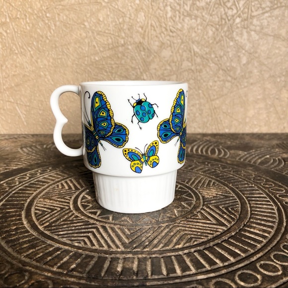 Vintage 70’s Butterfly Lady Bug Ceramic Stacking Coffee Mug SI Japan - Picture 4 of 7